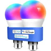 meross Alexa Light Bulbs WiFi Smart Bulbs B22 Bayonet [2 Pack] Compatible with Echo Alexa Google Home Dimmable Warm Light and Multicolor by Meross 810Lumens 60W Equivalent 2700K-6500K RGBCW
