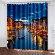 Colorful Night City Scenery Print Curtains Drapes for Living Room Bedroom Kitchen Blinds Window Curtain （W） 140×（H） 160CM