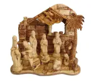 Olive wood Nativity set Handmade with music Bethlehem Holy land