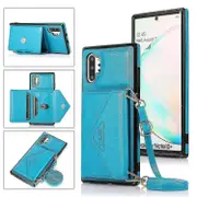 Galaxy Note 10 Plus Women's Crossbody Case with Card Slot and Straps Premium Pu Leather Cover Blue