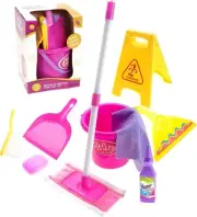 Children Cleaning Toy Playset with Mop, Brush, Bucket, Caution Sign, Pretend Pla
