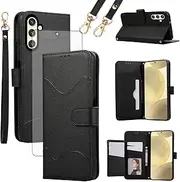 [Asuwish] Mobile Phone Case for Samsung Galaxy S24 5G Case with Strap Film Screen Protector RFID Card Slot Foldable Leather Wallet Stand S 24 24S S24 Case Mobile Phone Cases Protective Glass Phone Case