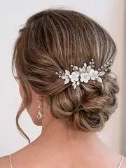 Flower Bride Wedding Hair Comb Bridal Hair Pieces Bride Rhinestones A-Silver