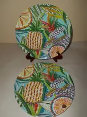 CYNTHIA ROWLEY Melamine Set 4 Dinner Plates Tropical Fruit Pineapple