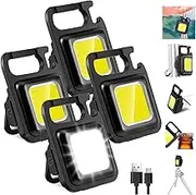 [4 Pack] COB Flashlights Mini Torch,Camping Light Multi-Function LED Rechargeable Keychain Flashlights,3200 Lumens with Folding Bracket Bottle Opener and Magnet Base for Camping, and Walking Hiking