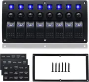 8 Gang Marine Switch Panel, Boat Rocker Switch Panel Waterproof, 12V Aluminum Sw
