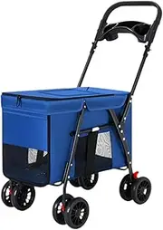 Pet Stroller Dog Stroller Folded Portable Breathable with Universal Wheels Zipper Closure Lightweight Jogging Stroller Cart, Blue
