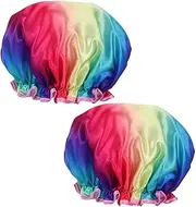Baluue 2pcs Adjustable Satin Shower Caps for Women Bath Caps for Long Hair Comfortable Hair Protection Versatile Use at Home Beach Pool Shower Accessories