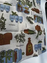NEW Vintage 60s California Hand Prints Tablecloth Spices Belgian Linen 52x70 MCM