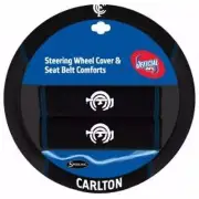 84689 CARLTON BLUES AFL CAR STEERING WHEEL COVER & SEAT BELT COMFORTS PAD