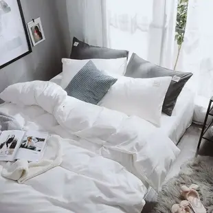 北歐風床包四件组 純色日式床包組 簡約小清新床包四件組 兩用被套 單人/雙人/加大/特大 床包床罩床套枕套-白色