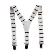 Boys Adjustable White With Black Moustaches Patterned Suspenders