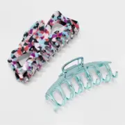 Art Class Hair Clips (2) Pack Jumbo Rainbow Tort & Chrome Claw Accessories