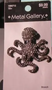 Hobby Lobby Metal Gallery Octopus Rhinestone Brooch Pin - New