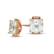 8.0mm Cushion-Cut Lab-Created White Sapphire and Diamond Accent Tri-Sides Stud Earrings in 10K Rose Gold