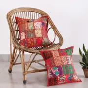 2 PC Khambadiya Patchwork Pillow Cover Cushion Throw Vintage Indian Sofa Decor