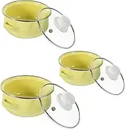 UTHCLO 3Pcs Enamel Cooking Pot Set Double Handle Mini Soup Pot with Flat Bottom Lightweight Convenient Cookware for Milk Noodles Sauces for Easy Kitchen Use