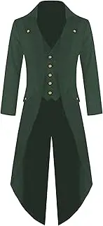 [JEShifangjiusu] Men Gothic Clothing Steampunk Tuxedo Jacket Vetuste Jacket Victorian Clothing Medieval Tuxedo, Green, XX-Large