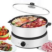 Electric Dual-Sided Shabu Shabu Hot Pot with Divider, 4L Double Flavor Non-Stick Hot Pot with Multi-Power Control, Electric Cooker with Glass Lid for Party, Family Gathering