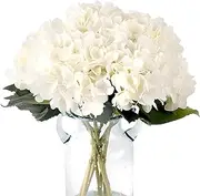 6 PCS Hydrangeaflower Bouquet Artificial Hydrangea Flowers Silk Hydrangea Flowers with Stems Suitable for Family Wedding Party Desktop Hydrangea Decor（White）