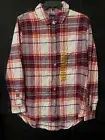 Gap Boyfriend Flannel Shirt Woman’s M Plaid Red White Button Up Long Sleeve NWT