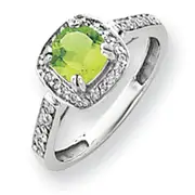 14k White Gold 6mm Peridot A Diamond ring