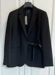 NWT J Crew 12 Petite black poly blend Antwerp tie-front blazer jacket H3603