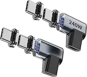 Tciogrxp 2 Pack USB-C Adapter, 4 Connector Tips, 240W 90 Degree Magnetic USB-C Extender, Compatible with Thunderbolt 3/4 USB4 40Gbps 8K 60Hz MacBook Pro/Air Laptop PC