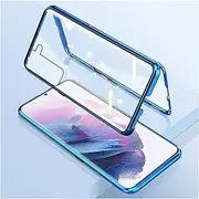 Diamond Clear Designed for Samsung Galaxy S23 Ultra Magnetic Adsorption Case Transparent Double Sided HD Tempered Glass Metal Frame Protective Cover,Blue,for Samsung S23