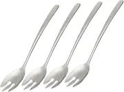 BEBEMOKO 4Pcs Stainless Steel Fork Long Handle Barbecue Salad Forks for Fruits Desserts Appetizers and Snacks Lightweight Practical Cutlery for Parties and Bbqs