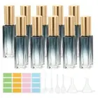 10 Pcs 10ml Travel Perfume Bottle with 6 Pcs Refill Tool, Labels,Light Blue/Gold