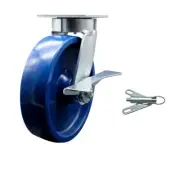 8 Inch Kingpinless Solid Poly Wheel Swivel Caster with Brake and Swivel Lock SCC