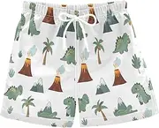[RPLIFE] Boys Beach Shorts, Big Boys Swim Trunks 2t, Cute Cartoon Dinosaurs White