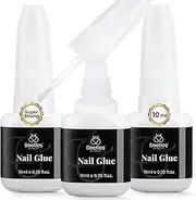 Beetles Nail Glue for Acrylic Nails, Nail Tips ＆ Press On Nails (10Ml) 3 Pcs Super Strong Brush in Nail Glue for Press On Nails Quick Dry Nail Adhesive Bond Nail Tips Glue Fake Nails