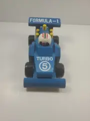 Vintage 8" Wooden Formula One Toy Race Car Blue