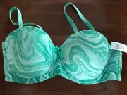 Green Swirl Bra 34 C Women’s Padded Convertible Underwire Push Up Bra