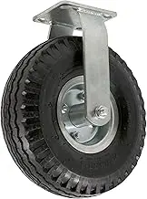 Casters by Waxman 4130355T 10 Inch Caster Rigid Non-Swivel Top Plate Pneumatic Air Filled Wheel Provides a Cushioned Ride and Shock Absorption Best Suited for Outdoor Use, Chrome/Black