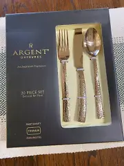 ARGENT ORFEVRES PARIS HAMMERED COPPER 20 pc FLATWARE NIB TITANIUM SS L NIB