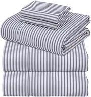 ZOYER 100% Cotton Sheets - Cooling & Crisp Split King Percale Sheets, 16" Deep Pockets Bed Set, Lightweight & Breathable, Durable, 5 Pieces, Grey Stripe