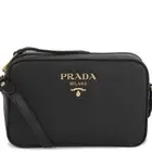 Prada Vitello Phenix Black Leather Gold Logo Camera Crossbody Bag NWT