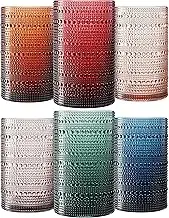 Classic Reusable Plastic Drinking Glasses, Hobnail Design, Shatterproof | 6 Set | Muted Tritan Highball, Acrylic Unbreakable Beaded Cups, Dishwasher Safe 13oz, Kitchen Cups, BPA-Free, Indoor, Outdoor