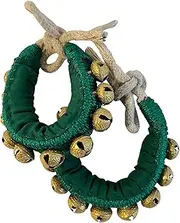[Thorness] Pair of Classical Indian Ghungroos | Ankle bracelets | Green padded strap | Bhangra Kathak Dances | Anklets | Wedding Favours | Bollywood anklet | Ankle Foot Bracelet | Musical accessory, no gemstone