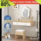 ALFORDSON Dressing Table Stool Set Floating Makeup Mirror LED Vanity Desk Oak