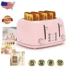 4 Slice Family Toaster with Retro Design, LCD Display & Quick Cleanup - Pink