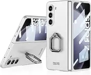 [YBROY] Case for Samsung Galaxy Z Fold5 5G, Ultra-Thin Hard PC + Tempered Glass Protective Film, with Metal Ring, Anti-Scratch, Cover Case for Samsung Galaxy Z Fold5 5G.(Silver)