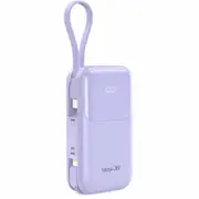 Tough On 20W 10000mAh Power Bank with Built-In Lightning and USB-C Cables Purple
