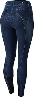 [HORZE] Kaia Women's Denim Silicone Full Seat Breeches with Crystal Details and 5 Pockets - Denim Blue - 26