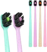 [Lindo] EcoCare Polishing Toothbrush - Charcoal Infused Bristles & Biodegradable Handle, for Sensitive Gums and Teeth, 12000+ Ultra Fine Charcoal Infused Bristles, Soft and Gentle, Pack of 4 (Pink)