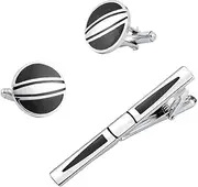 [JYHLSHBA] Cufflinks For Men 2 Pairs Of Round Enamel Cufflinks Tie Clip Men'S French Shirt Cufflinks Tie Clip Set