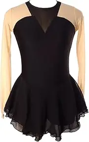 [Zagitova] Ice Figure Skating Dress for Girls Graceful Patchwork Long Sleeve Open Back Womens Competition Dance Outfits